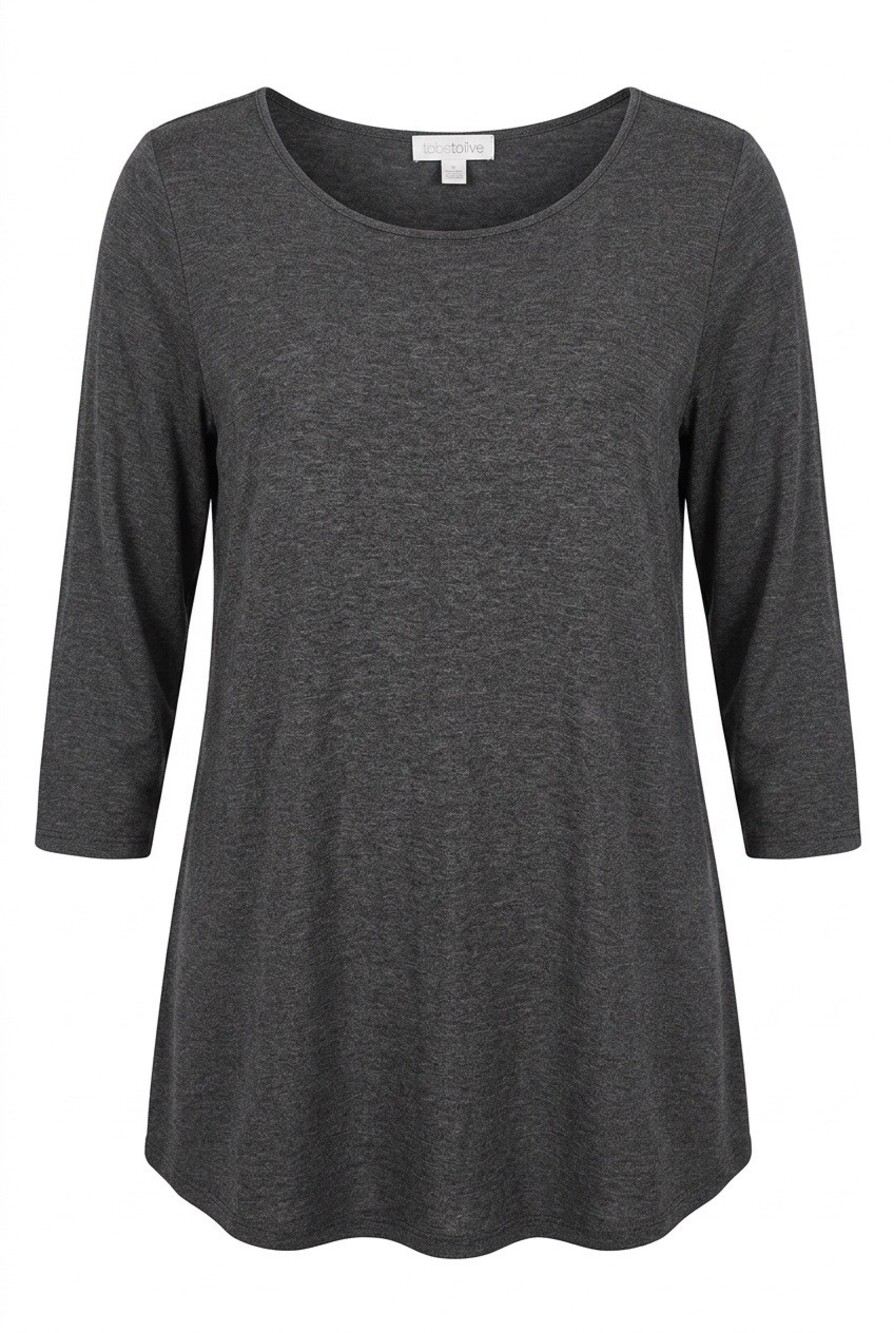 Free to Live 3/4 Sleeve Top Dark Gray Women's Shirt, Size